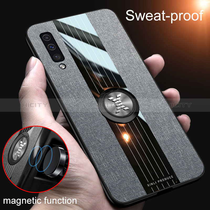Silikon Hülle Handyhülle Ultra Dünn Schutzhülle Tasche Flexible mit Magnetisch Fingerring Ständer X02L für Samsung Galaxy A50S