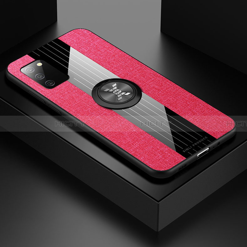 Silikon Hülle Handyhülle Ultra Dünn Schutzhülle Tasche Flexible mit Magnetisch Fingerring Ständer X02L für Samsung Galaxy F02S SM-E025F Rot