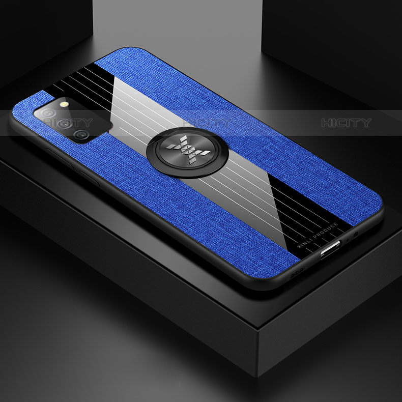Silikon Hülle Handyhülle Ultra Dünn Schutzhülle Tasche Flexible mit Magnetisch Fingerring Ständer X02L für Samsung Galaxy M02s Blau