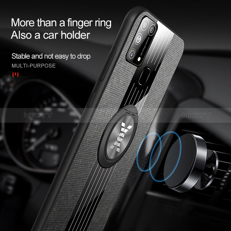 Silikon Hülle Handyhülle Ultra Dünn Schutzhülle Tasche Flexible mit Magnetisch Fingerring Ständer X02L für Samsung Galaxy M21s groß