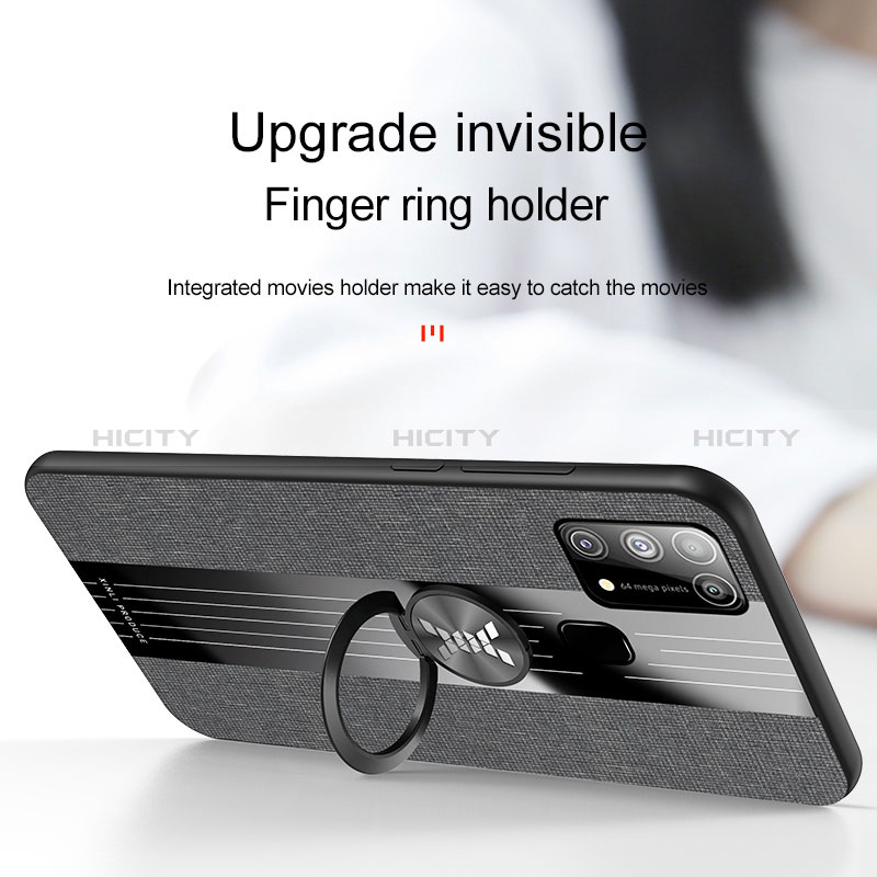 Silikon Hülle Handyhülle Ultra Dünn Schutzhülle Tasche Flexible mit Magnetisch Fingerring Ständer X02L für Samsung Galaxy M21s groß