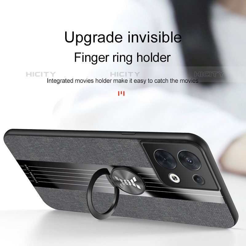 Silikon Hülle Handyhülle Ultra Dünn Schutzhülle Tasche Flexible mit Magnetisch Fingerring Ständer X03L für Oppo Reno8 5G