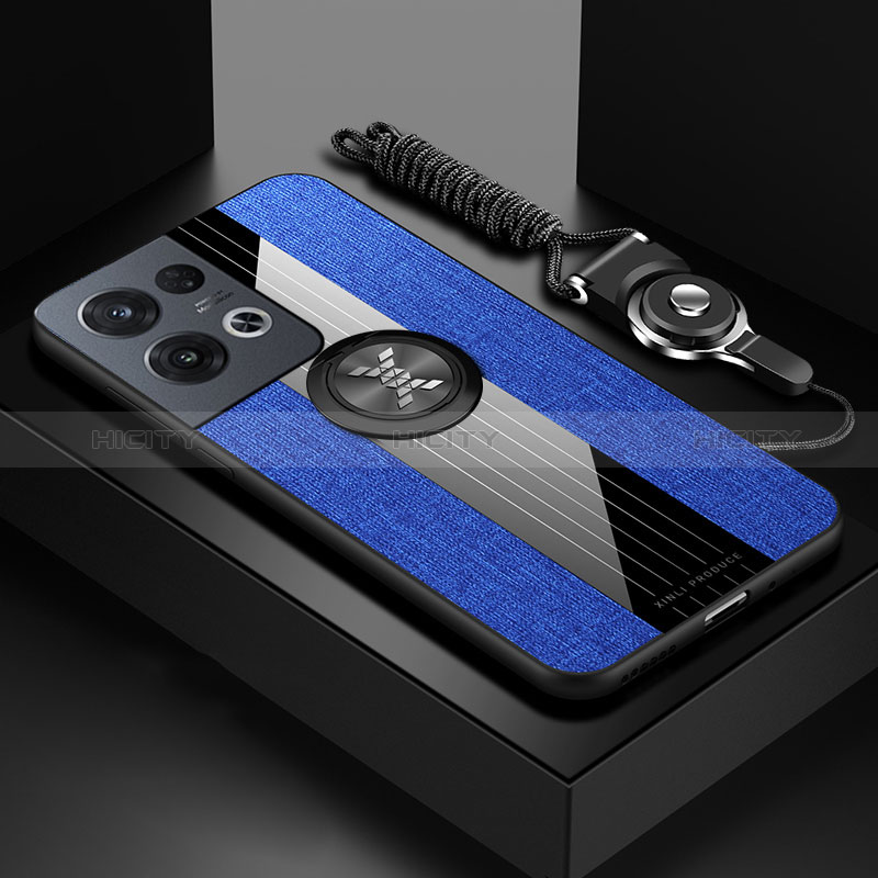 Silikon Hülle Handyhülle Ultra Dünn Schutzhülle Tasche Flexible mit Magnetisch Fingerring Ständer X03L für Oppo Reno9 Pro+ Plus 5G Blau