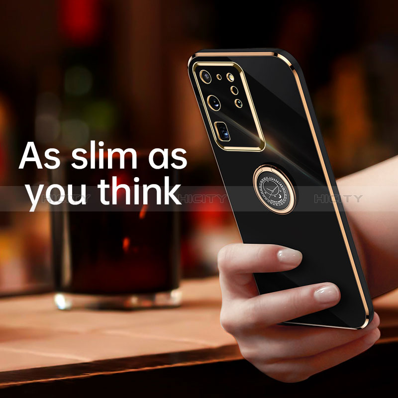 Silikon Hülle Handyhülle Ultra Dünn Schutzhülle Tasche Flexible mit Magnetisch Fingerring Ständer XL1 für Samsung Galaxy S20 Ultra groß