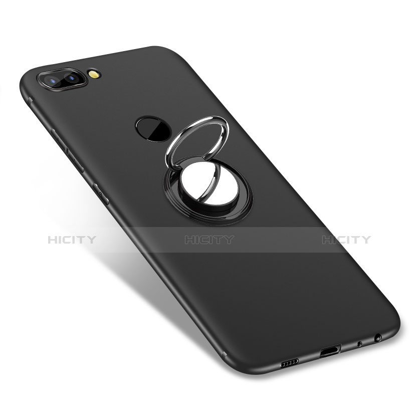 Silikon Hülle Handyhülle Ultra Dünn Schutzhülle Tasche Silikon mit Fingerring Ständer für Huawei Enjoy 7S Schwarz Plus