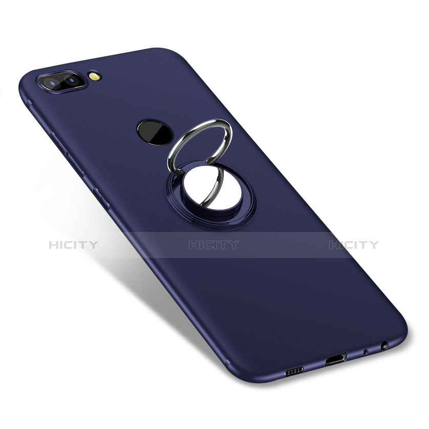 Silikon Hülle Handyhülle Ultra Dünn Schutzhülle Tasche Silikon mit Fingerring Ständer für Huawei P Smart Blau Plus