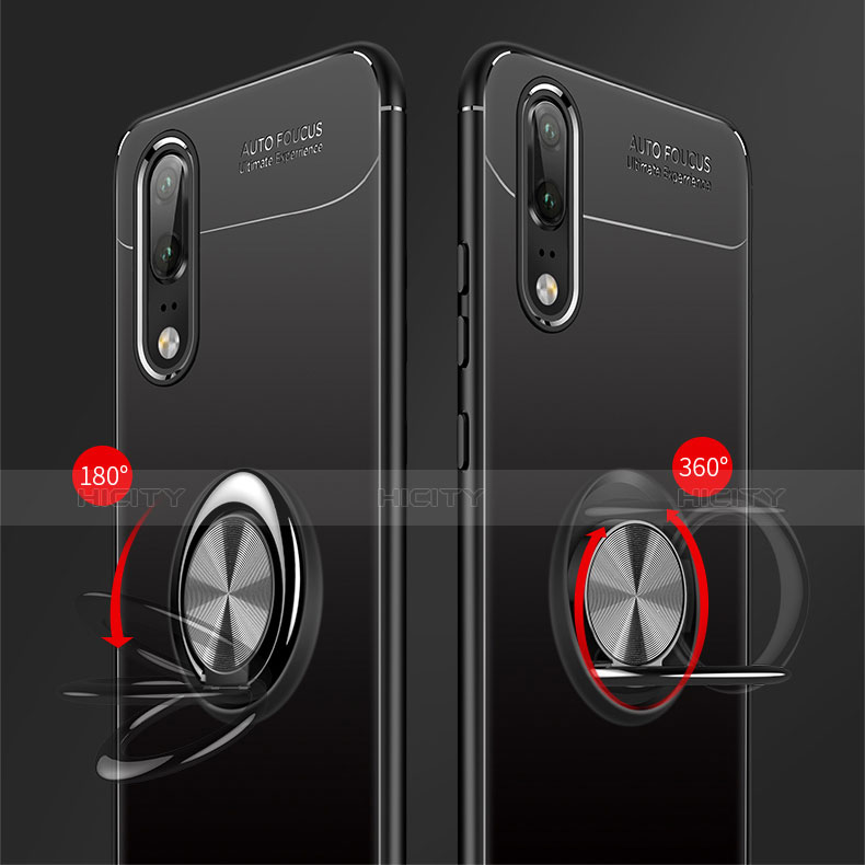 Silikon Hülle Handyhülle Ultra Dünn Schutzhülle Tasche Silikon mit Fingerring Ständer für Huawei P20