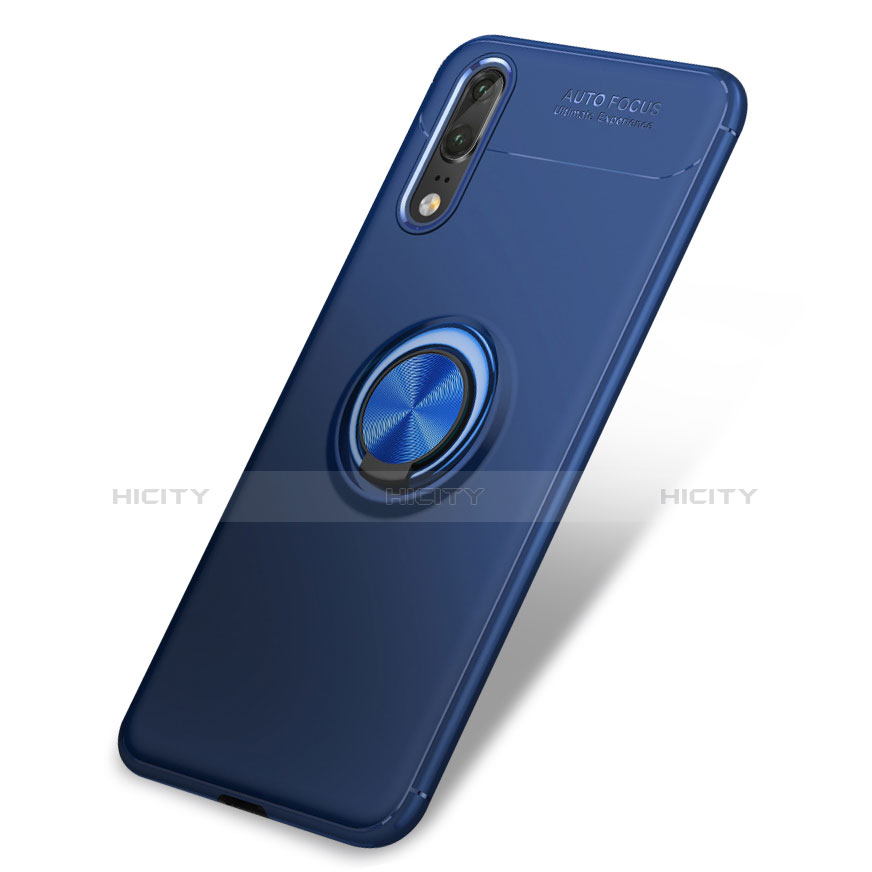 Silikon Hülle Handyhülle Ultra Dünn Schutzhülle Tasche Silikon mit Fingerring Ständer für Huawei P20 Blau