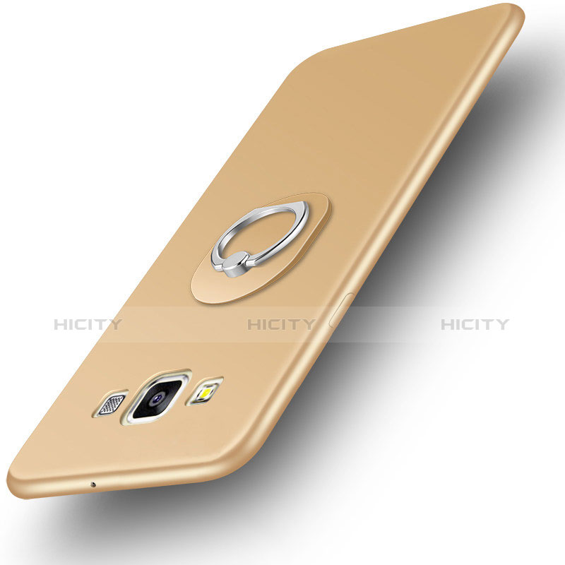 Silikon Hülle Handyhülle Ultra Dünn Schutzhülle Tasche Silikon mit Fingerring Ständer für Samsung Galaxy A3 SM-300F Gold Plus