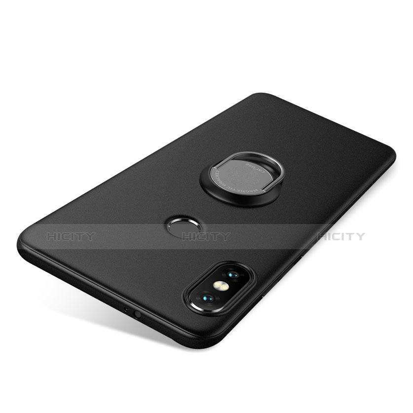 Silikon Hülle Handyhülle Ultra Dünn Schutzhülle Tasche Silikon mit Fingerring Ständer für Xiaomi Redmi Note 5 AI Dual Camera Schwarz Plus