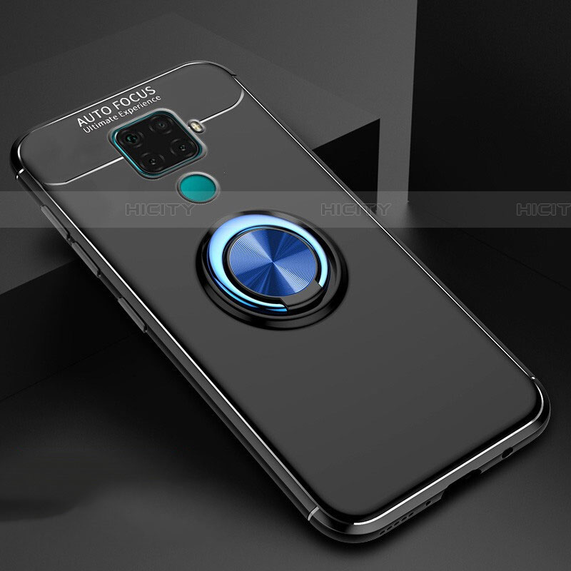 Silikon Hülle Handyhülle Ultra Dünn Schutzhülle Tasche Silikon mit Magnetisch Fingerring Ständer A01 für Huawei Nova 5i Pro Blau und Schwarz