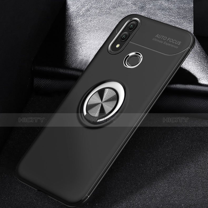 Silikon Hülle Handyhülle Ultra Dünn Schutzhülle Tasche Silikon mit Magnetisch Fingerring Ständer A01 für Huawei P Smart (2019) Schwarz Plus