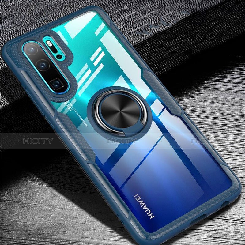 Silikon Hülle Handyhülle Ultra Dünn Schutzhülle Tasche Silikon mit Magnetisch Fingerring Ständer A01 für Huawei P30 Pro New Edition Blau
