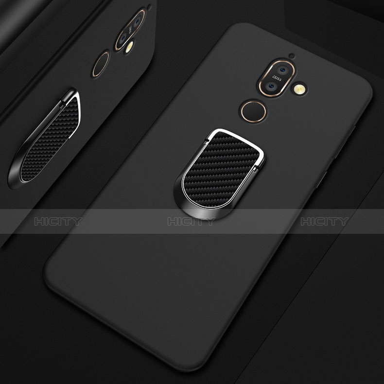 Silikon Hülle Handyhülle Ultra Dünn Schutzhülle Tasche Silikon mit Magnetisch Fingerring Ständer A01 für Nokia 7 Plus
