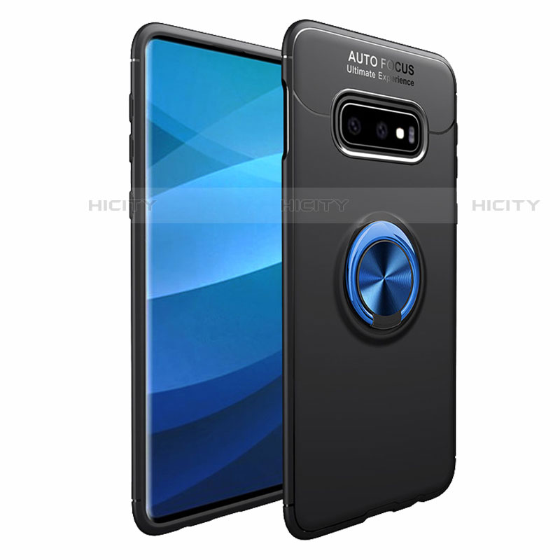 Silikon Hülle Handyhülle Ultra Dünn Schutzhülle Tasche Silikon mit Magnetisch Fingerring Ständer A01 für Samsung Galaxy S10 5G Blau und Schwarz