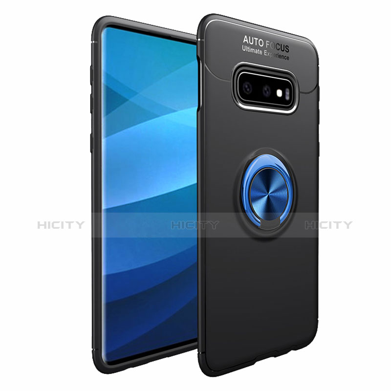 Silikon Hülle Handyhülle Ultra Dünn Schutzhülle Tasche Silikon mit Magnetisch Fingerring Ständer A01 für Samsung Galaxy S10 Plus Blau und Schwarz Plus