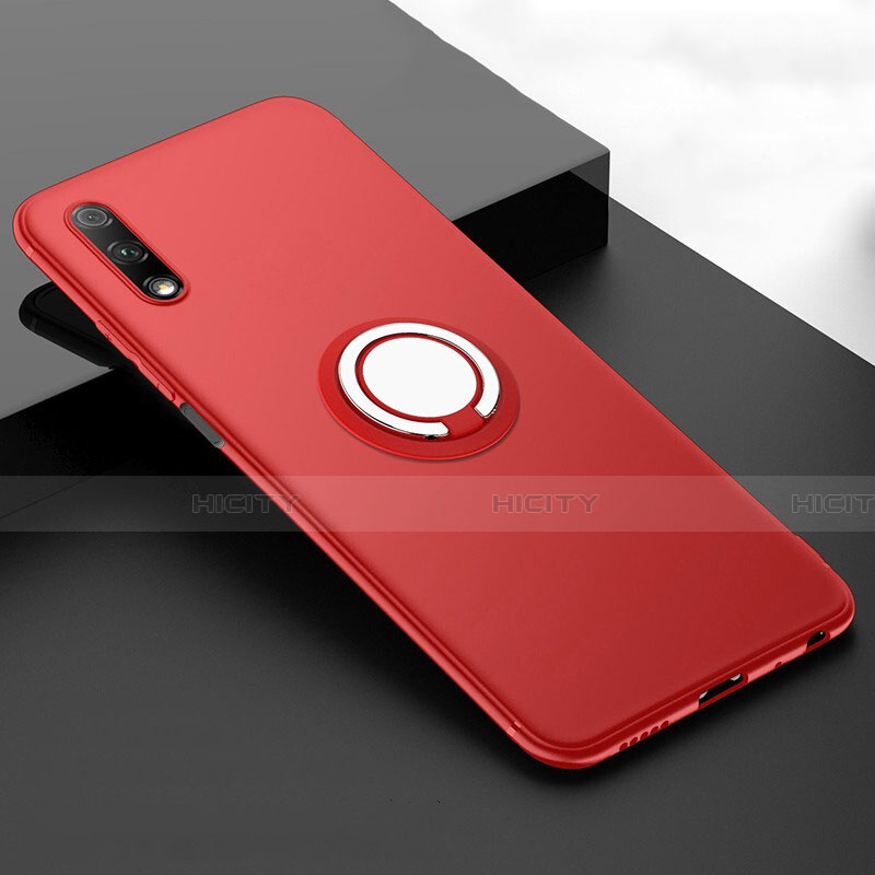 Silikon Hülle Handyhülle Ultra Dünn Schutzhülle Tasche Silikon mit Magnetisch Fingerring Ständer A02 für Huawei Honor 9X Rot
