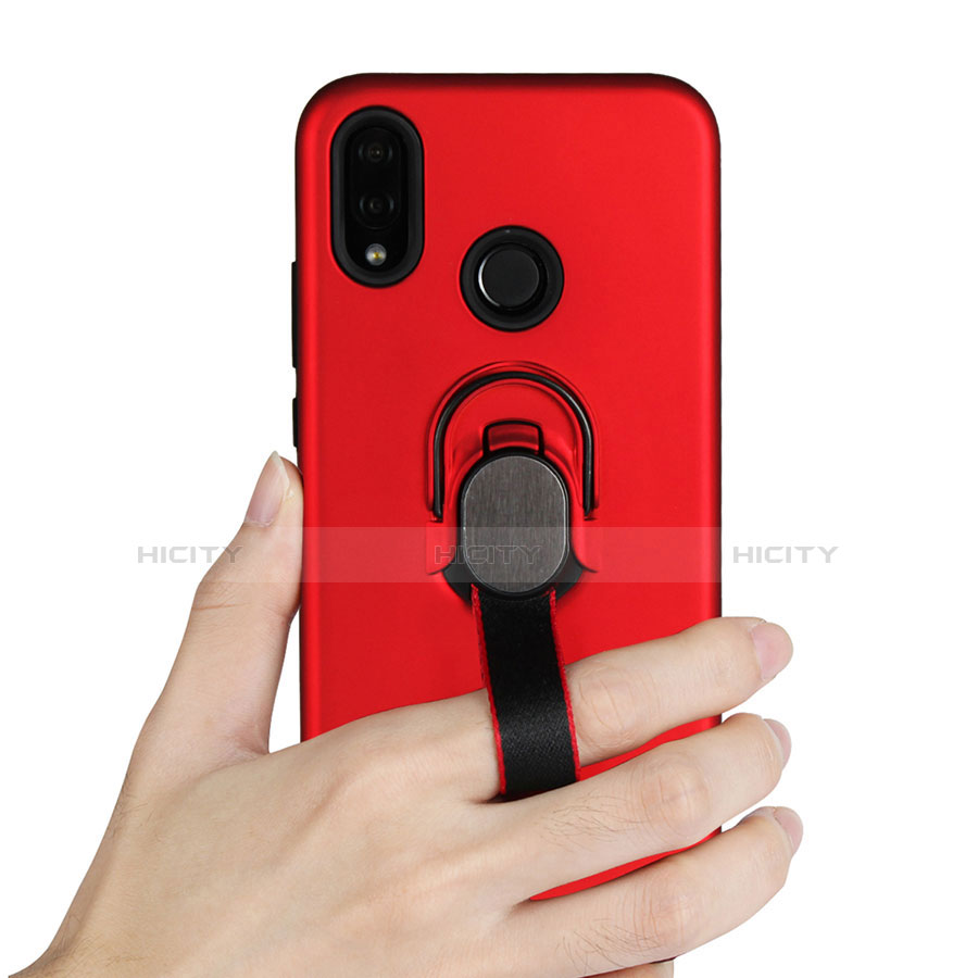 Silikon Hülle Handyhülle Ultra Dünn Schutzhülle Tasche Silikon mit Magnetisch Fingerring Ständer A02 für Huawei P20 Lite groß