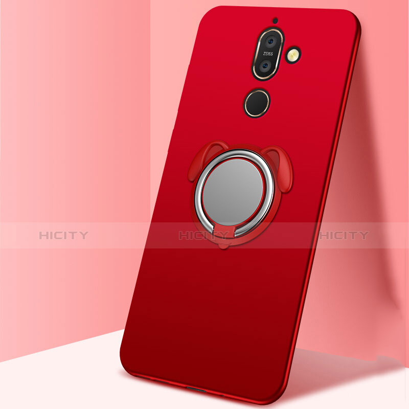 Silikon Hülle Handyhülle Ultra Dünn Schutzhülle Tasche Silikon mit Magnetisch Fingerring Ständer A02 für Nokia 7 Plus Rot