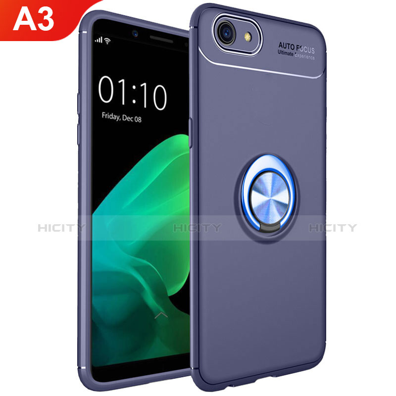 Silikon Hülle Handyhülle Ultra Dünn Schutzhülle Tasche Silikon mit Magnetisch Fingerring Ständer A02 für Oppo A3 Blau Plus