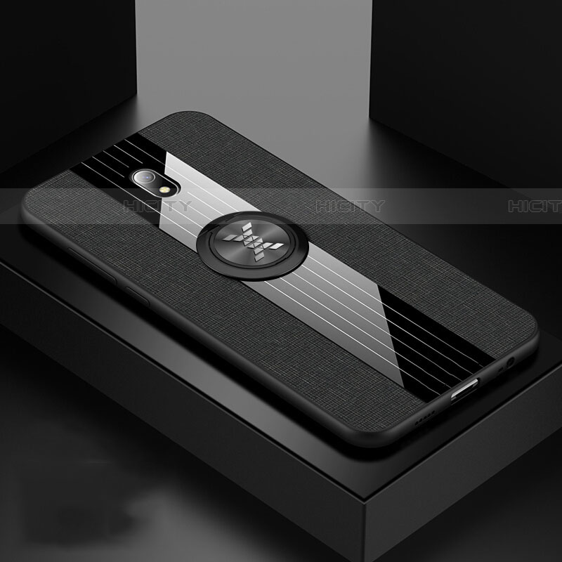 Silikon Hülle Handyhülle Ultra Dünn Schutzhülle Tasche Silikon mit Magnetisch Fingerring Ständer A02 für Xiaomi Redmi 8A Schwarz