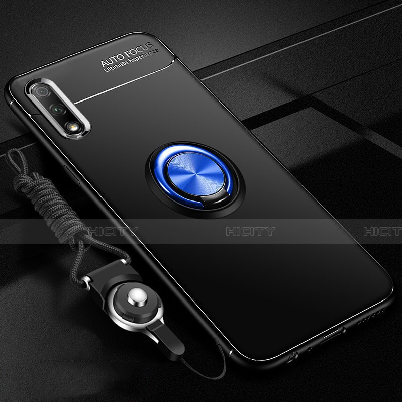 Silikon Hülle Handyhülle Ultra Dünn Schutzhülle Tasche Silikon mit Magnetisch Fingerring Ständer A03 für Huawei Honor 9X Blau und Schwarz