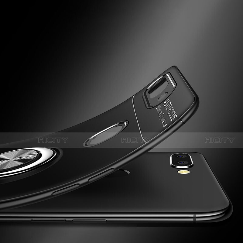 Silikon Hülle Handyhülle Ultra Dünn Schutzhülle Tasche Silikon mit Magnetisch Fingerring Ständer für Huawei Enjoy 8 Plus groß