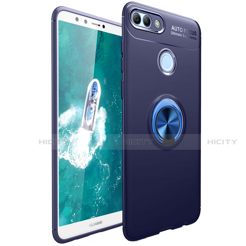 Silikon Hülle Handyhülle Ultra Dünn Schutzhülle Tasche Silikon mit Magnetisch Fingerring Ständer für Huawei Enjoy 8 Plus Blau Plus
