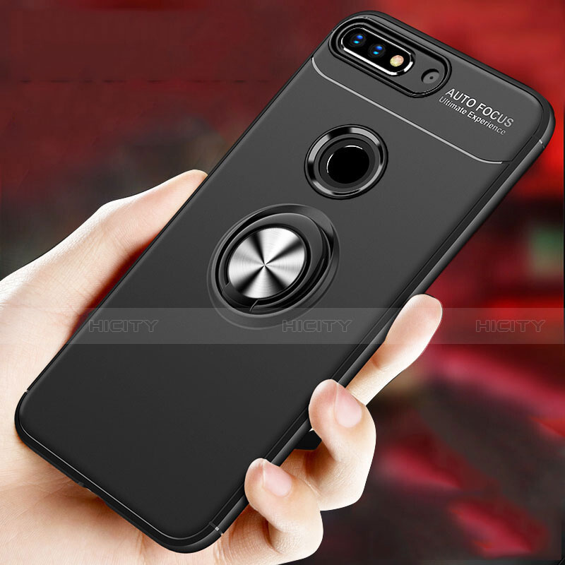 Silikon Hülle Handyhülle Ultra Dünn Schutzhülle Tasche Silikon mit Magnetisch Fingerring Ständer für Huawei Enjoy 8 Plus Schwarz Plus