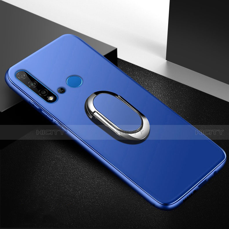 Silikon Hülle Handyhülle Ultra Dünn Schutzhülle Tasche Silikon mit Magnetisch Fingerring Ständer für Huawei Nova 5i Blau Plus