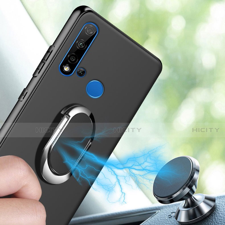 Silikon Hülle Handyhülle Ultra Dünn Schutzhülle Tasche Silikon mit Magnetisch Fingerring Ständer für Huawei P20 Lite (2019) groß