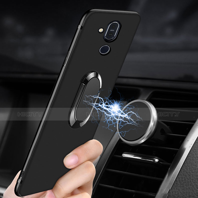 Silikon Hülle Handyhülle Ultra Dünn Schutzhülle Tasche Silikon mit Magnetisch Fingerring Ständer für Nokia X7 groß