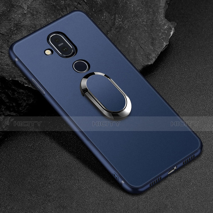 Silikon Hülle Handyhülle Ultra Dünn Schutzhülle Tasche Silikon mit Magnetisch Fingerring Ständer für Nokia X7 Blau Plus