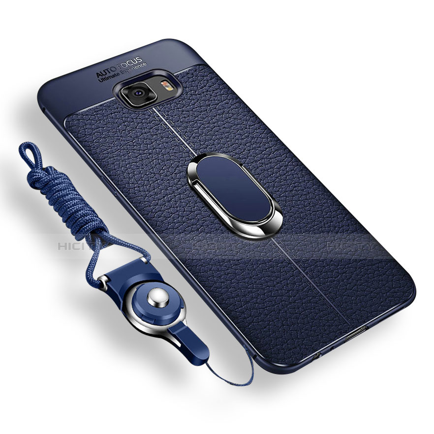 Silikon Hülle Handyhülle Ultra Dünn Schutzhülle Tasche Silikon mit Magnetisch Fingerring Ständer für Samsung Galaxy C9 Pro C9000 Blau Plus
