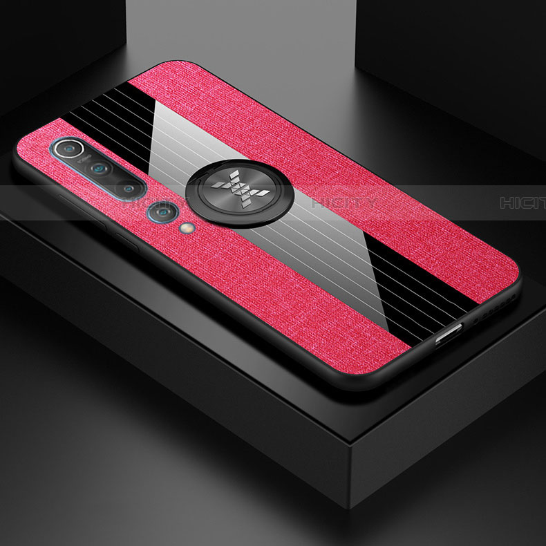 Silikon Hülle Handyhülle Ultra Dünn Schutzhülle Tasche Silikon mit Magnetisch Fingerring Ständer für Xiaomi Mi 10 Rot
