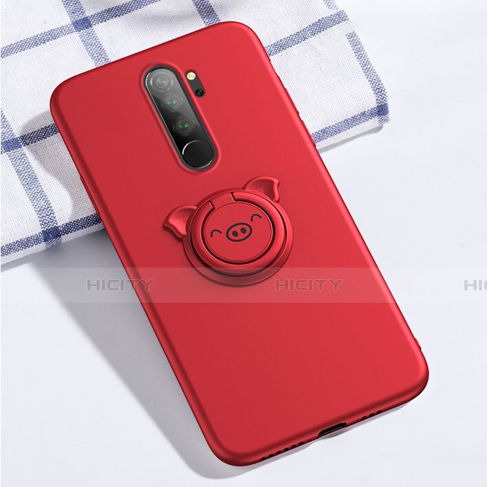 Silikon Hülle Handyhülle Ultra Dünn Schutzhülle Tasche Silikon mit Magnetisch Fingerring Ständer für Xiaomi Redmi Note 8 Pro Rot