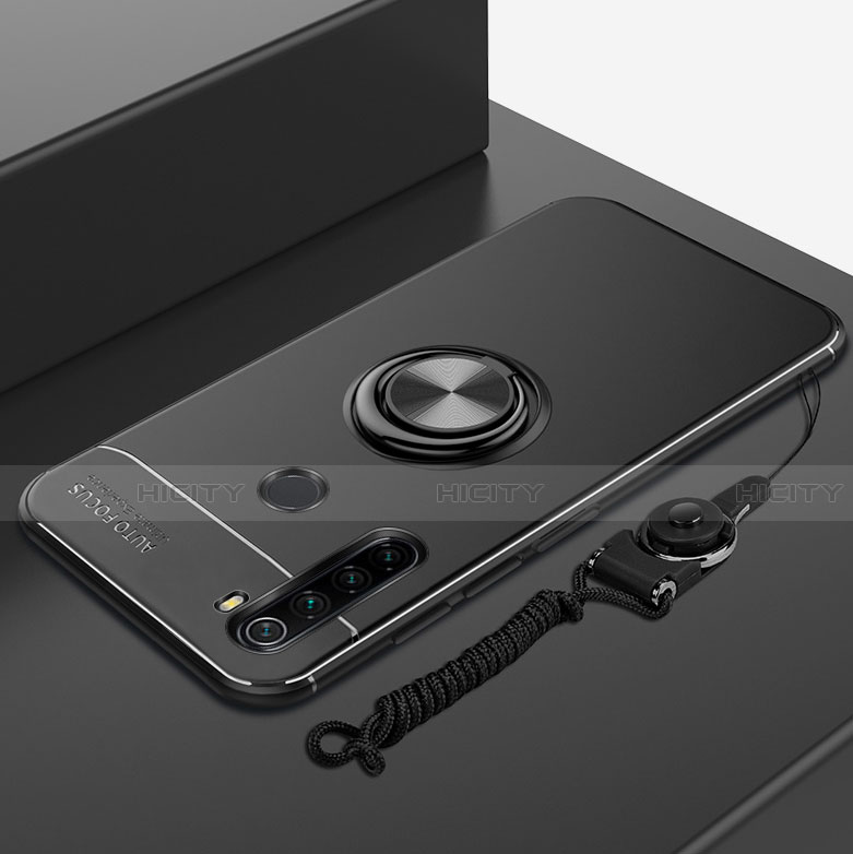 Silikon Hülle Handyhülle Ultra Dünn Schutzhülle Tasche Silikon mit Magnetisch Fingerring Ständer für Xiaomi Redmi Note 8T Schwarz Plus