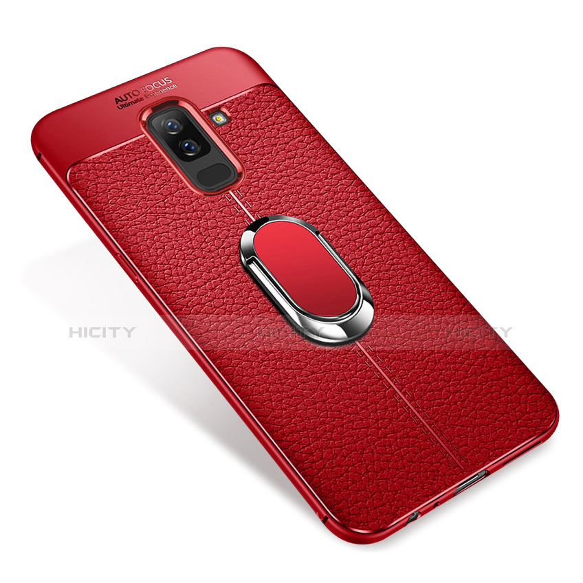 Silikon Hülle Handyhülle Ultra Dünn Schutzhülle Tasche Silikon mit Magnetisch Fingerring Ständer S01 für Samsung Galaxy A6 Plus Rot