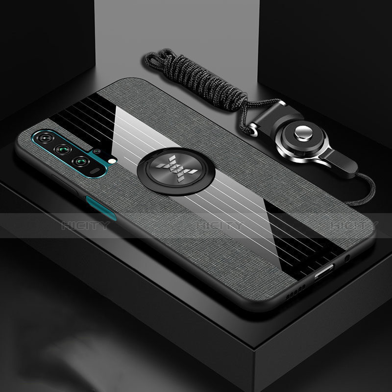 Silikon Hülle Handyhülle Ultra Dünn Schutzhülle Tasche Silikon mit Magnetisch Fingerring Ständer T01 für Huawei Honor 20 Pro Dunkelgrau