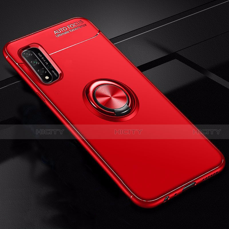 Silikon Hülle Handyhülle Ultra Dünn Schutzhülle Tasche Silikon mit Magnetisch Fingerring Ständer T01 für Huawei Honor 20S Rot Plus