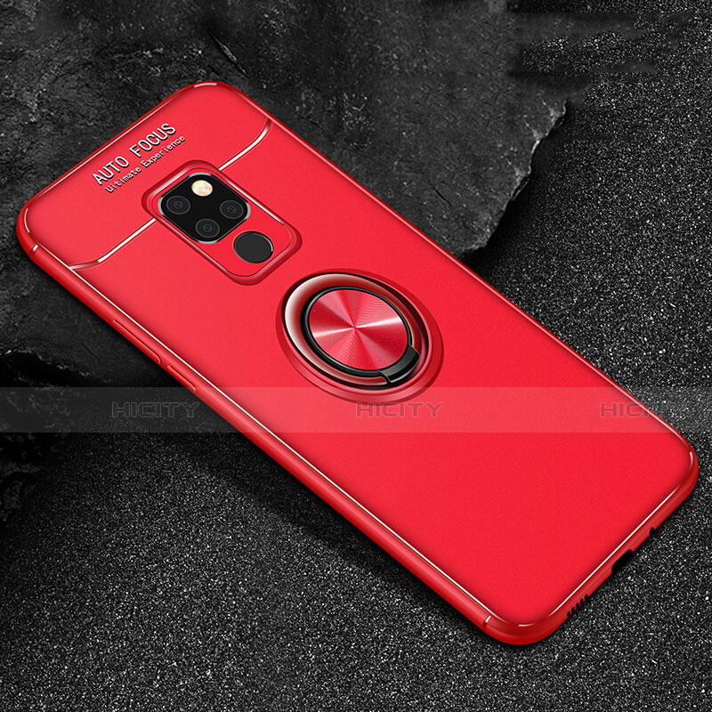 Silikon Hülle Handyhülle Ultra Dünn Schutzhülle Tasche Silikon mit Magnetisch Fingerring Ständer T01 für Huawei Mate 20 Rot Plus
