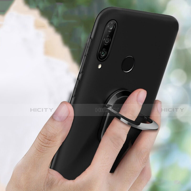 Silikon Hülle Handyhülle Ultra Dünn Schutzhülle Tasche Silikon mit Magnetisch Fingerring Ständer T01 für Huawei P30 Lite New Edition