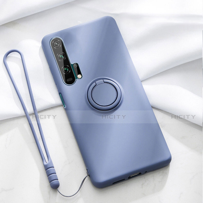 Silikon Hülle Handyhülle Ultra Dünn Schutzhülle Tasche Silikon mit Magnetisch Fingerring Ständer T02 für Huawei Honor 20 Pro Blau Plus