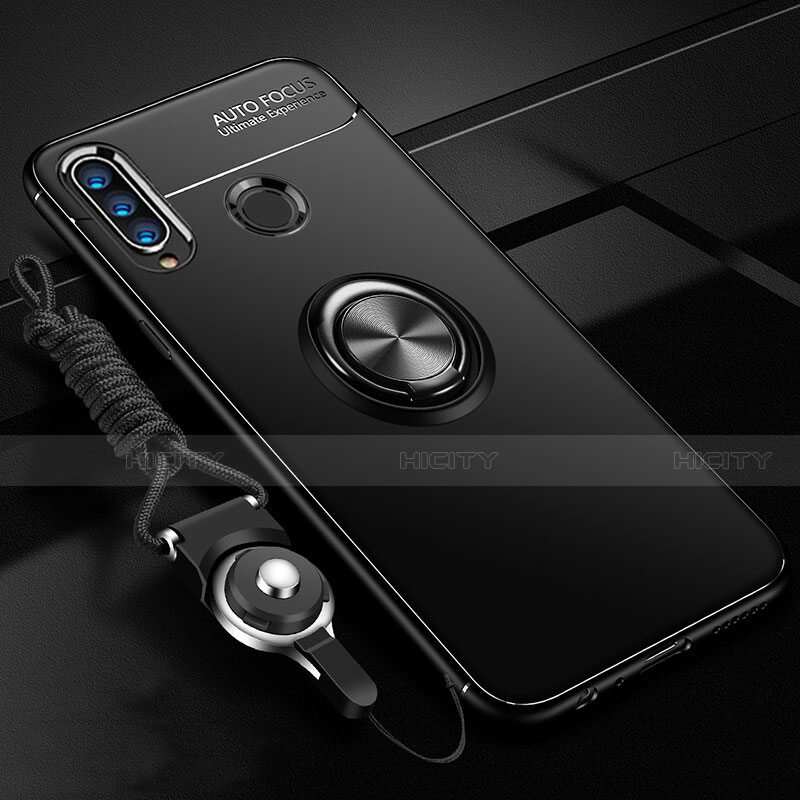 Silikon Hülle Handyhülle Ultra Dünn Schutzhülle Tasche Silikon mit Magnetisch Fingerring Ständer T02 für Huawei P30 Lite New Edition