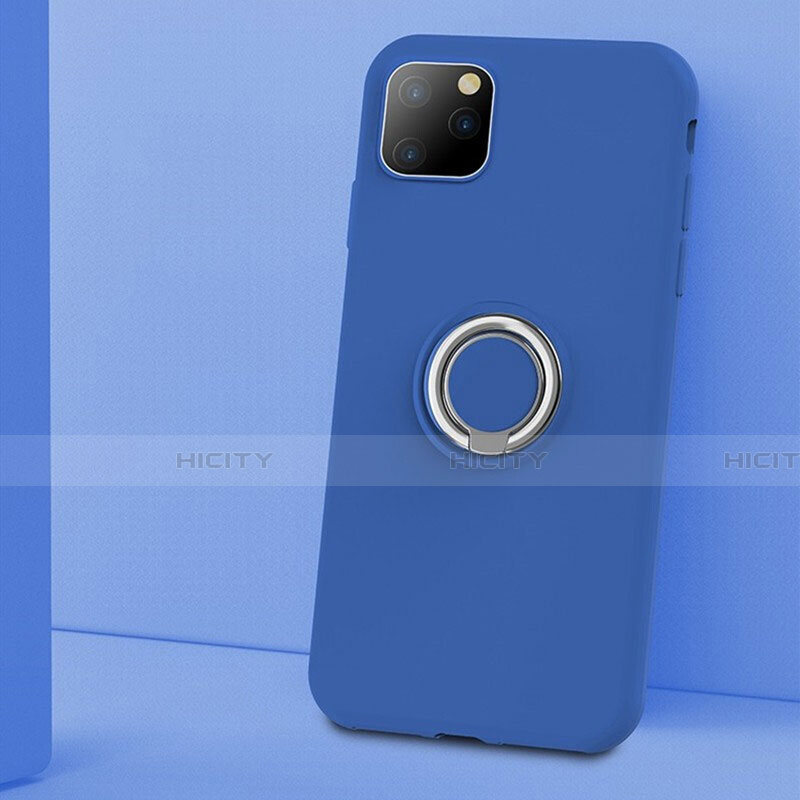 Silikon Hülle Handyhülle Ultra Dünn Schutzhülle Tasche Silikon mit Magnetisch Fingerring Ständer T03 für Apple iPhone 11 Pro Blau