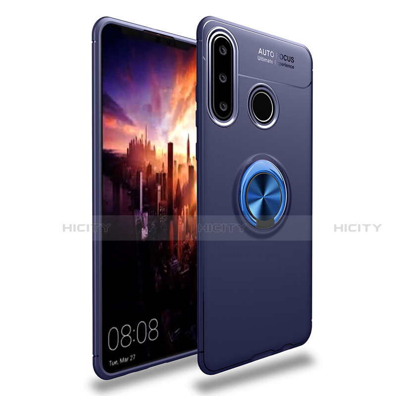 Silikon Hülle Handyhülle Ultra Dünn Schutzhülle Tasche Silikon mit Magnetisch Fingerring Ständer T03 für Huawei P30 Lite New Edition Blau