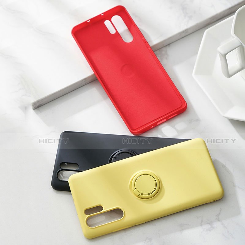 Silikon Hülle Handyhülle Ultra Dünn Schutzhülle Tasche Silikon mit Magnetisch Fingerring Ständer T03 für Huawei P30 Pro groß