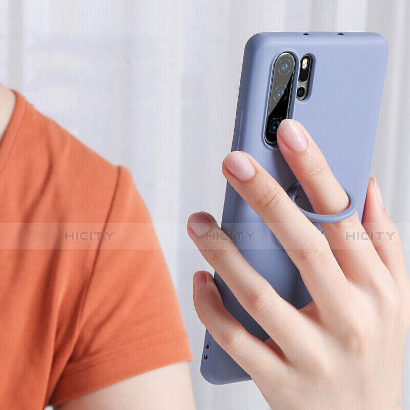 Silikon Hülle Handyhülle Ultra Dünn Schutzhülle Tasche Silikon mit Magnetisch Fingerring Ständer T03 für Huawei P30 Pro New Edition