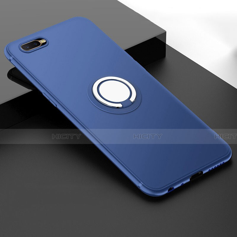 Silikon Hülle Handyhülle Ultra Dünn Schutzhülle Tasche Silikon mit Magnetisch Fingerring Ständer T03 für Oppo K1 Blau