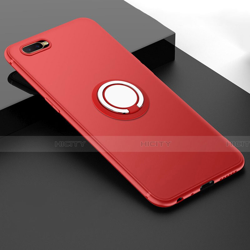 Silikon Hülle Handyhülle Ultra Dünn Schutzhülle Tasche Silikon mit Magnetisch Fingerring Ständer T03 für Oppo R17 Neo Rot Plus